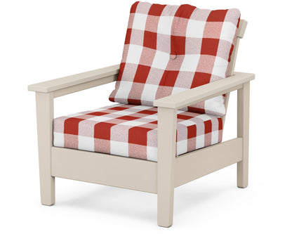 POLYWOOD® Prescott Deep Seating Chair in Sand / Buffalo Plaid Crimson