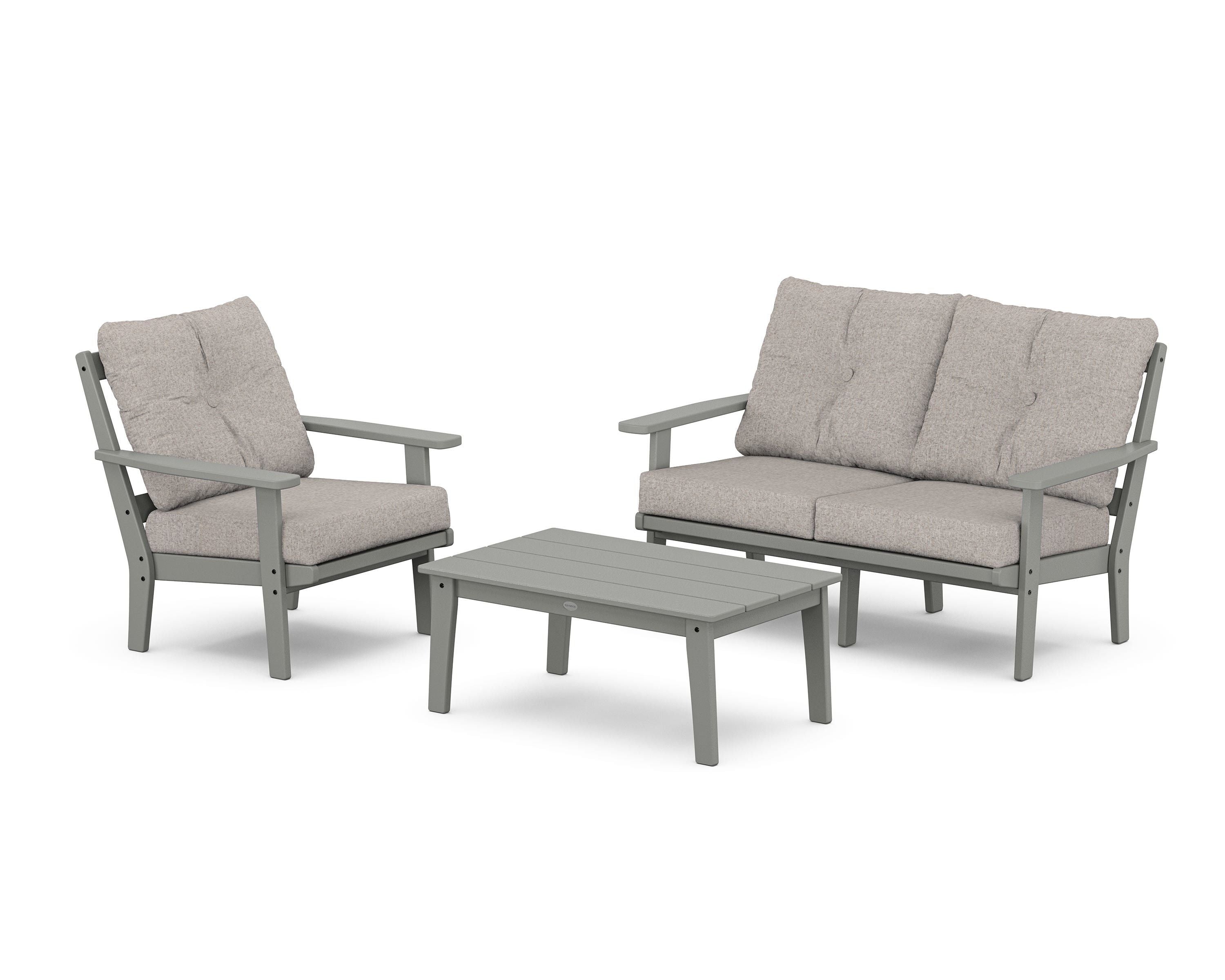 POLYWOOD® Oxford 3-Piece Deep Seating Set with Loveseat in Slate Grey / Weathered Tweed