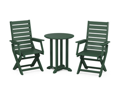 POLYWOOD® Captain Folding Chair 3-Piece Round Bistro Dining Set in Green