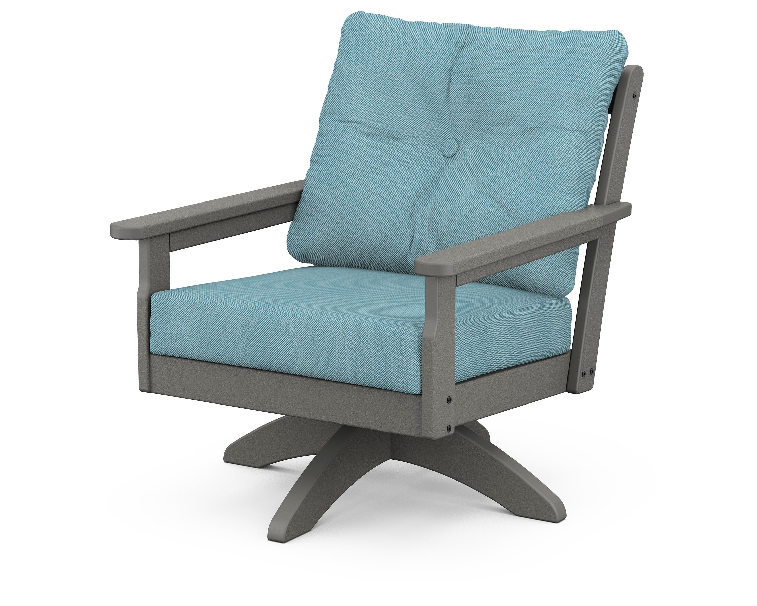 POLYWOOD® Vineyard Deep Seating Swivel Chair in Slate Grey / Lattice Sky Blue