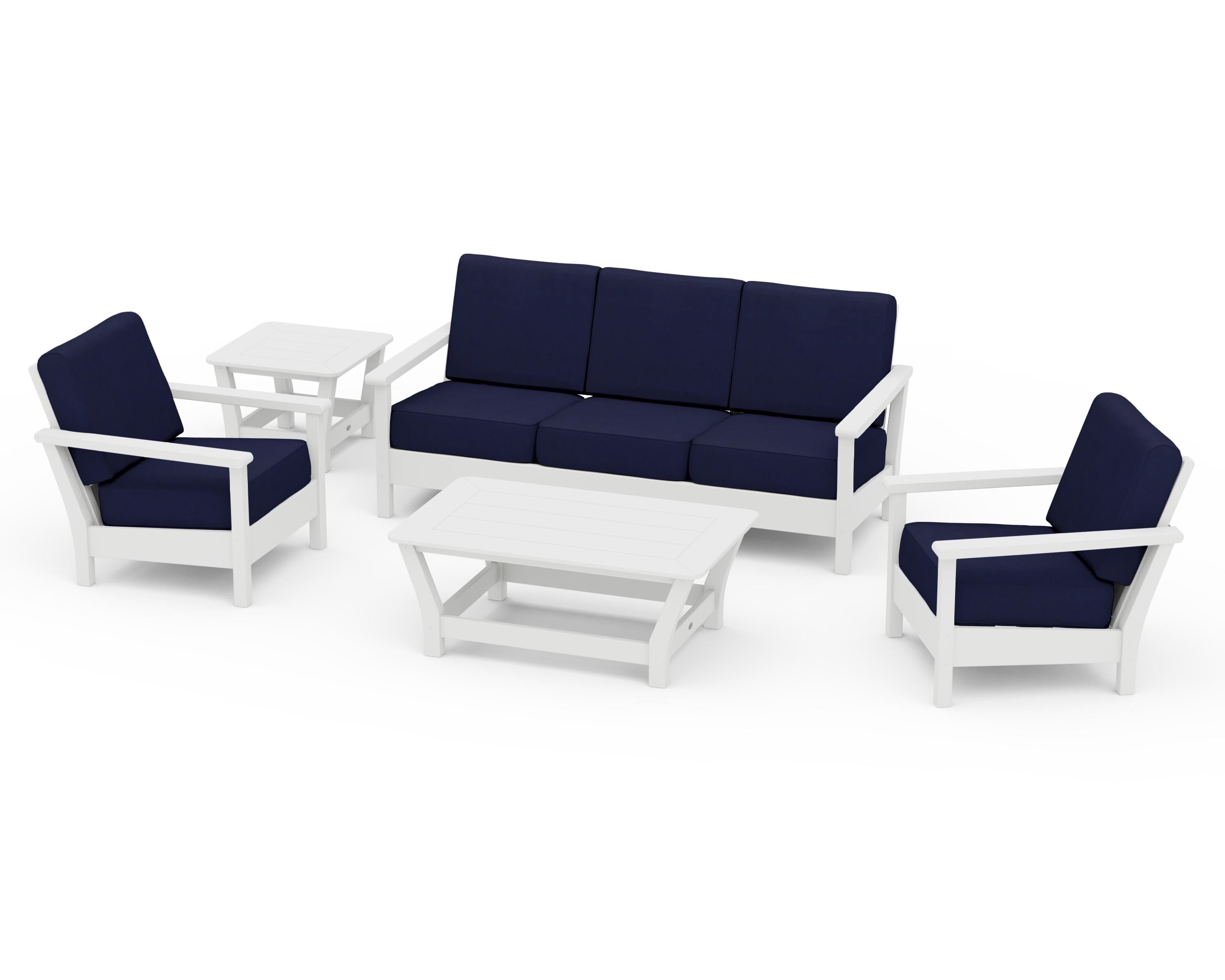POLYWOOD® Harbour 5-Piece Deep Seating Set in White / Navy