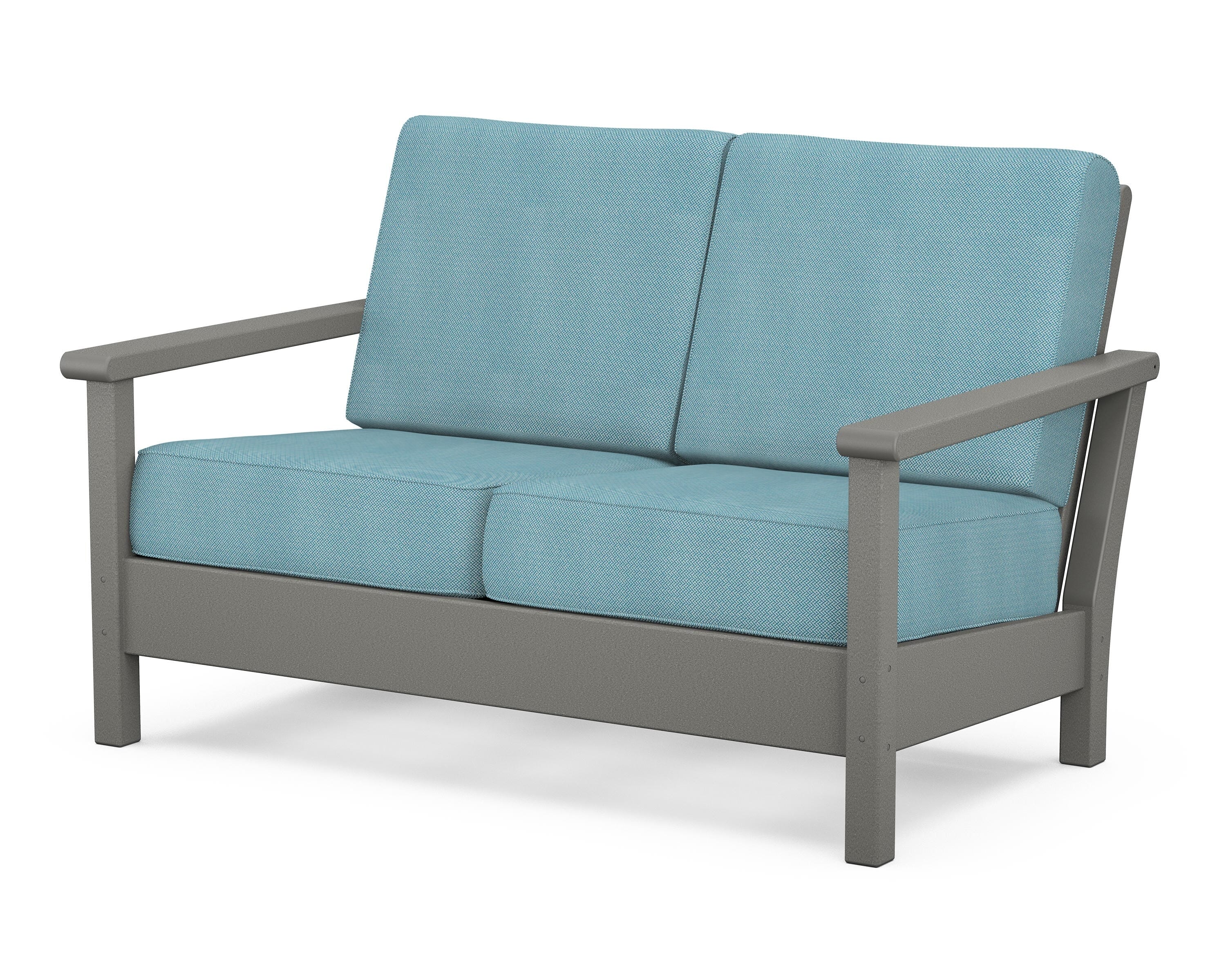 POLYWOOD® Harbour Deep Seating Loveseat in Slate Grey / Lattice Sky Blue