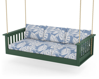 POLYWOOD® Vineyard Daybed Swing in Green / Leaf Sky Blue