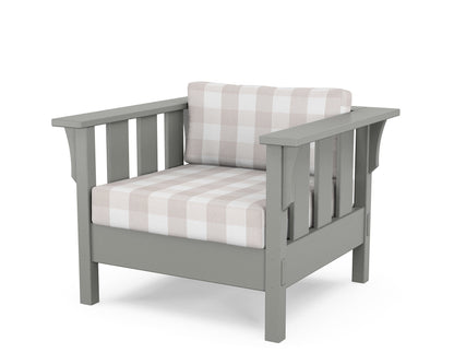 Martha Stewart by POLYWOOD® Acadia Deep Seating Chair in Slate Grey / Buffalo Plaid Dune Burlap