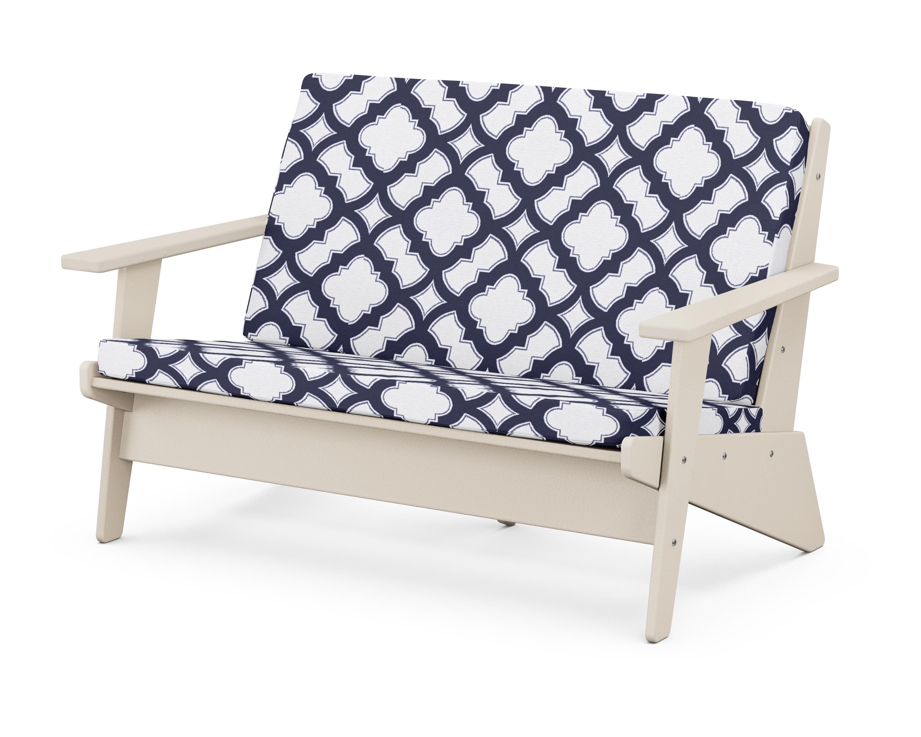 POLYWOOD® Riviera Modern Lounge Loveseat in Sand / Trellis Navy