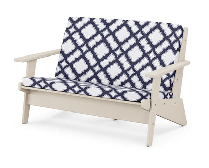 POLYWOOD® Riviera Modern Lounge Loveseat in Sand / Trellis Navy