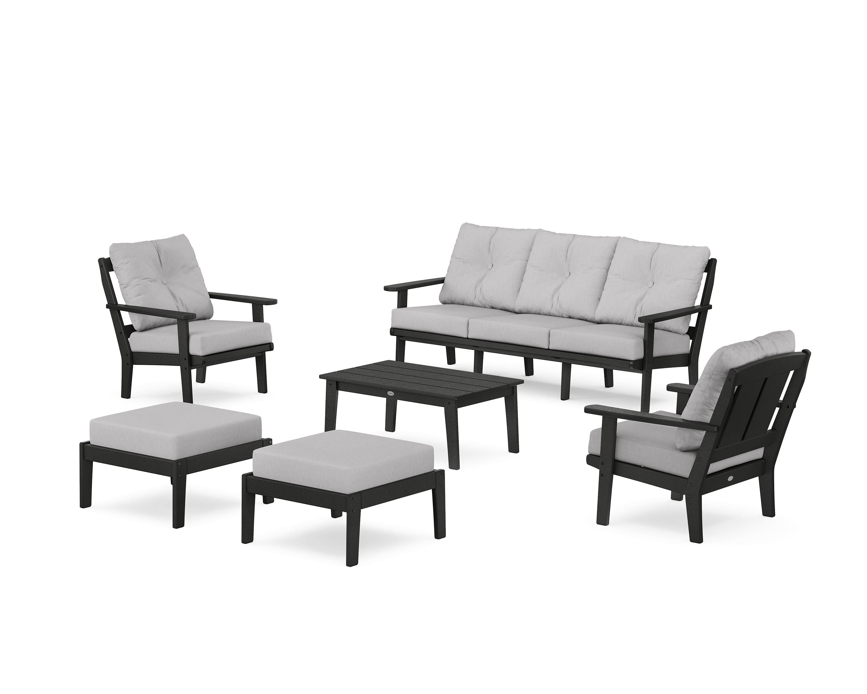 POLYWOOD® Mission 6-Piece Lounge Sofa Set in Black / Granite