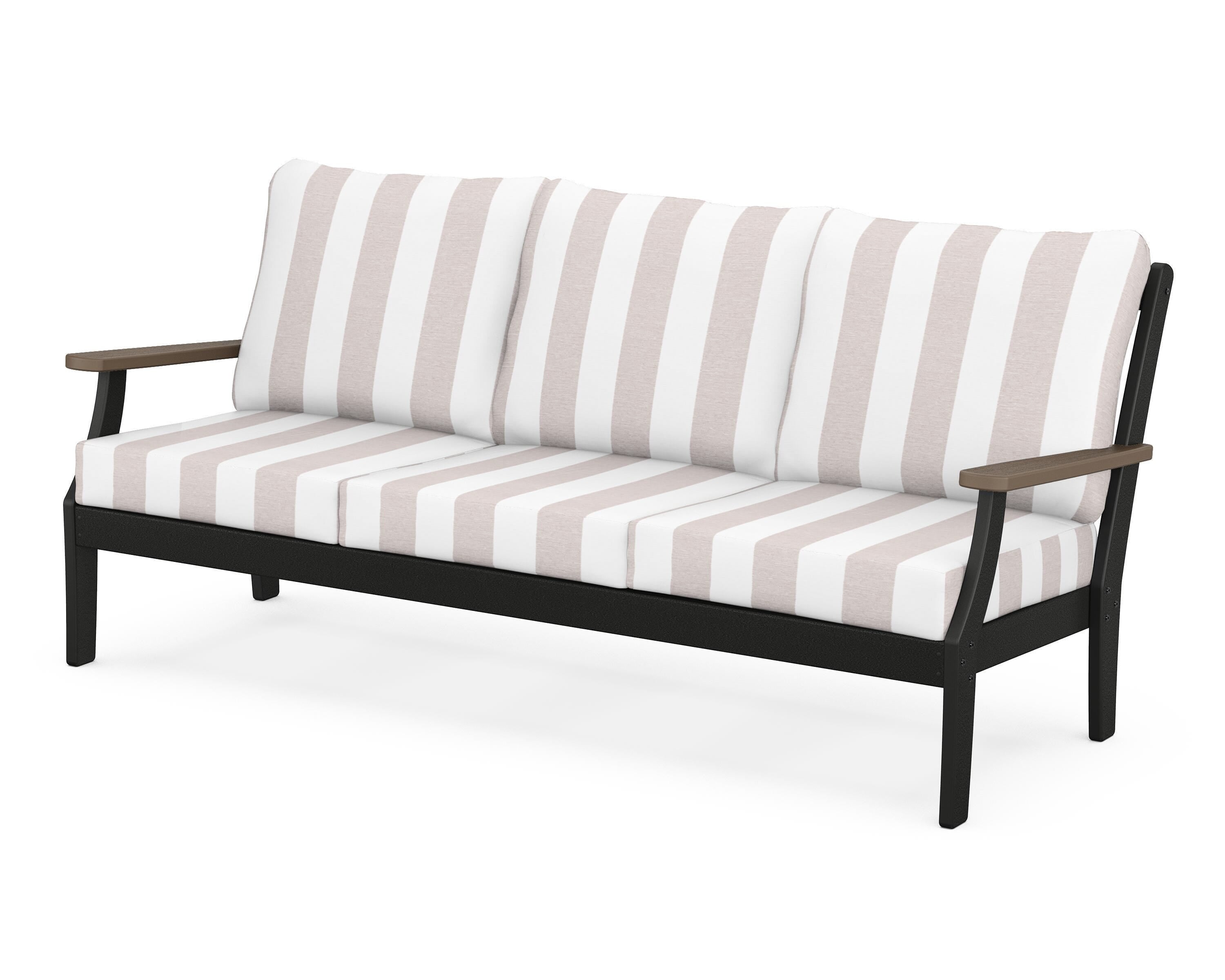 POLYWOOD® Braxton Deep Seating Sofa in Black / Kona / Cabana Stripe Dune Burlap