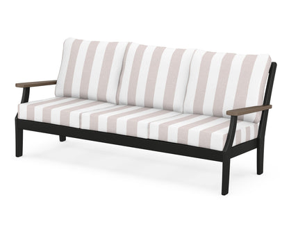 POLYWOOD® Braxton Deep Seating Sofa in Black / Kona / Cabana Stripe Dune Burlap