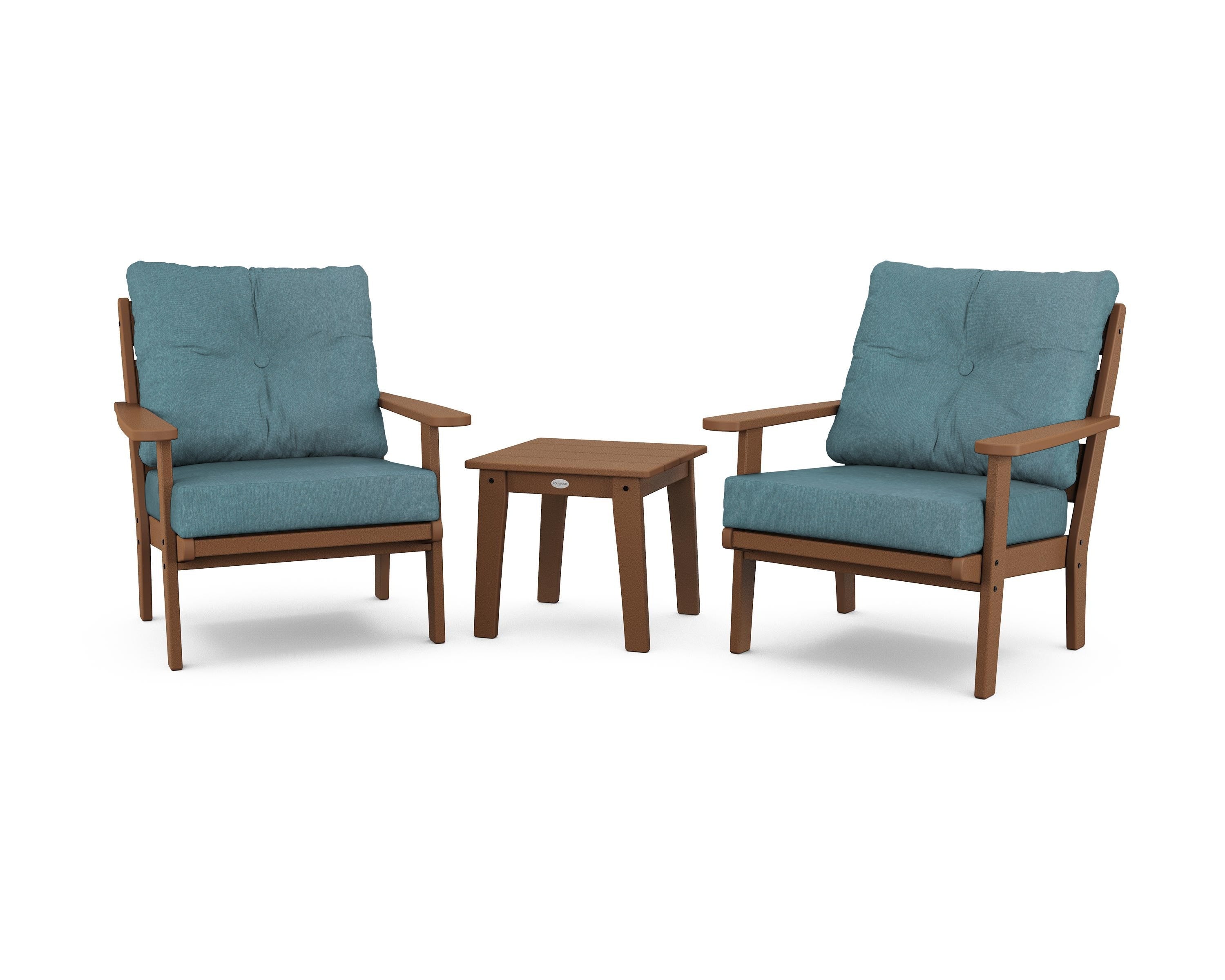 POLYWOOD® Lakeside 3-Piece Deep Seating Chair Set in Teak / Ocean Teal