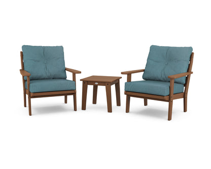 POLYWOOD® Lakeside 3-Piece Deep Seating Chair Set in Teak / Ocean Teal