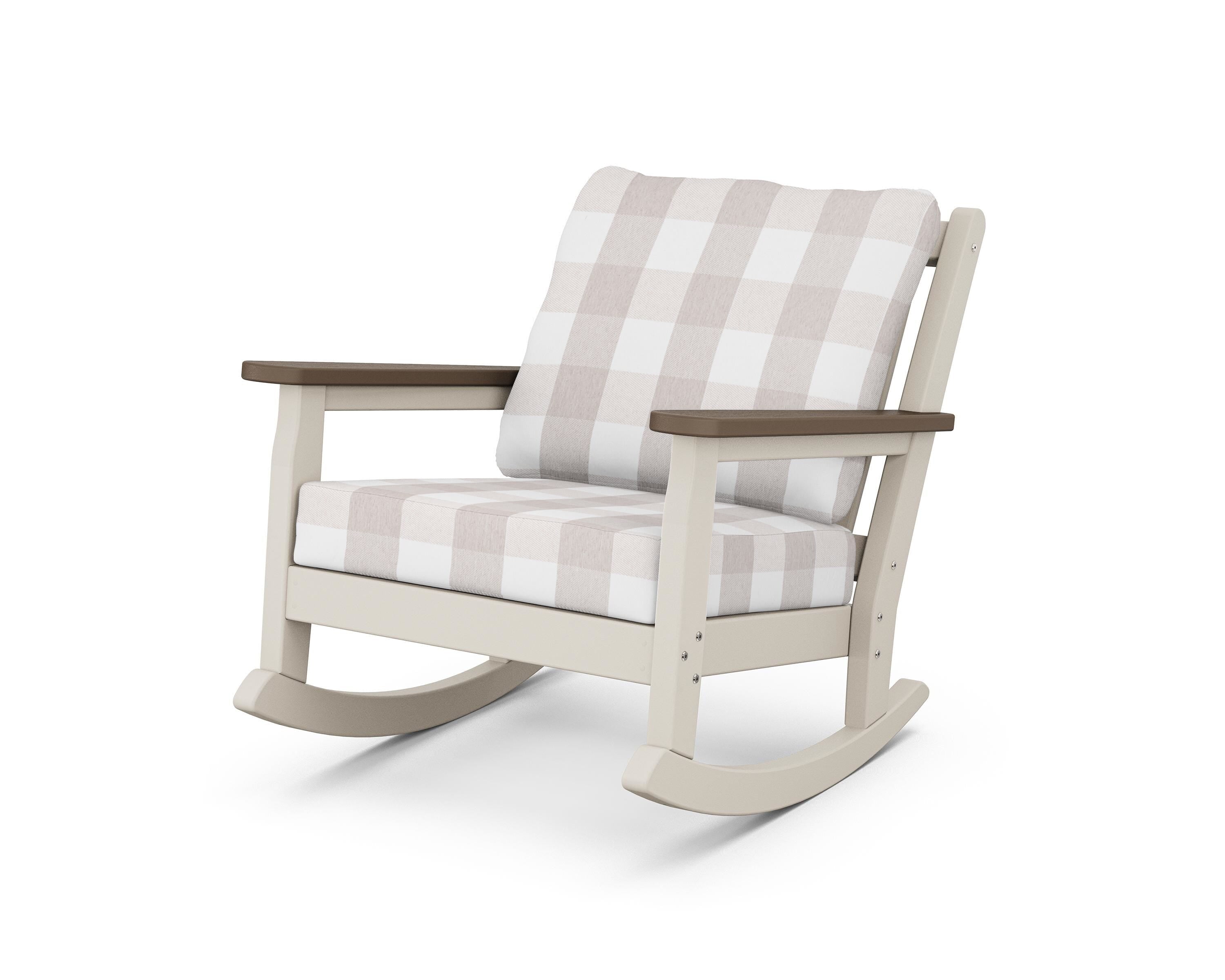 POLYWOOD® Chippendale Deep Seating Rocking Chair in Sand / Kona / Buffalo Plaid Dune Burlap