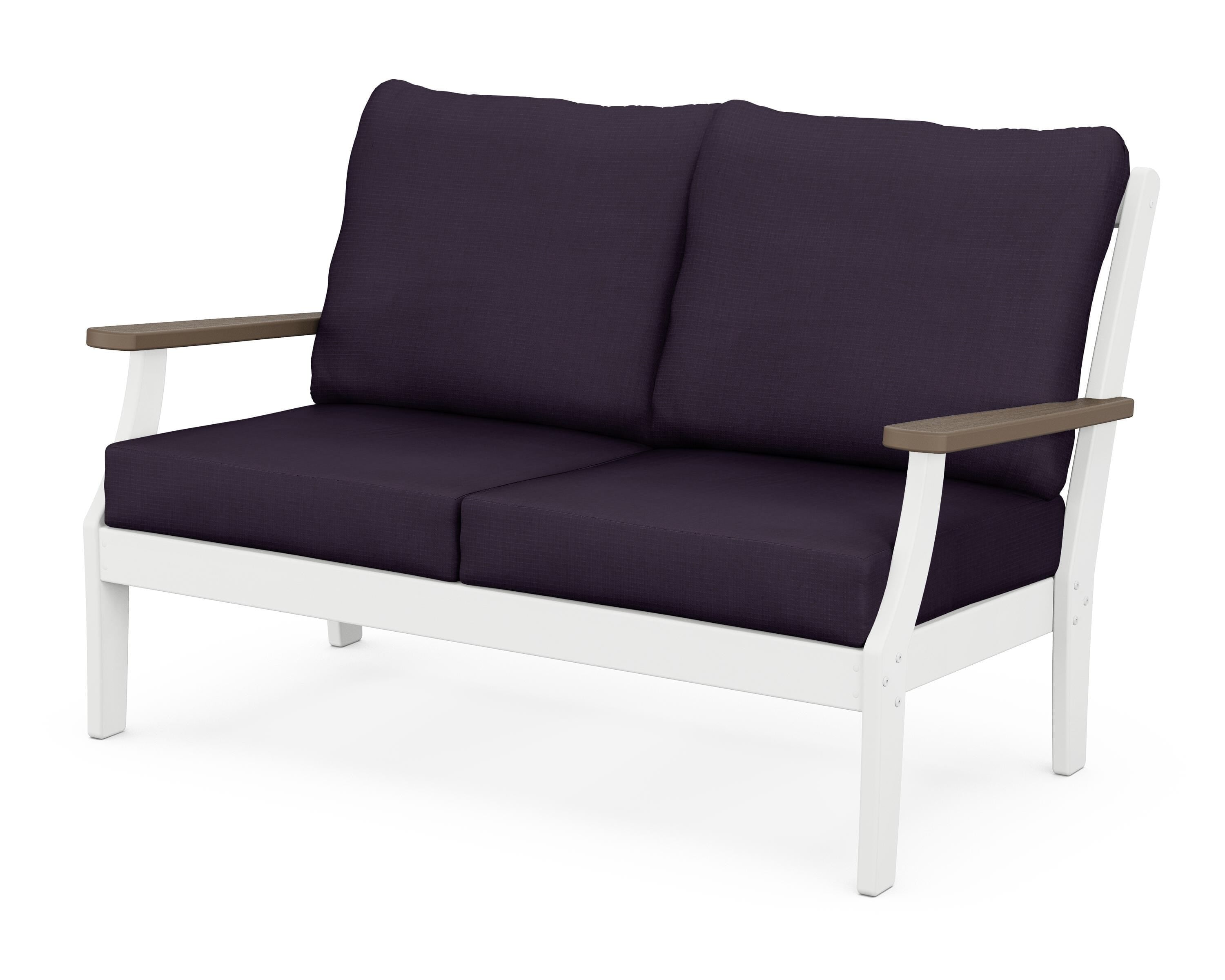 POLYWOOD® Braxton Deep Seating Loveseat in White / Kona / Navy Linen