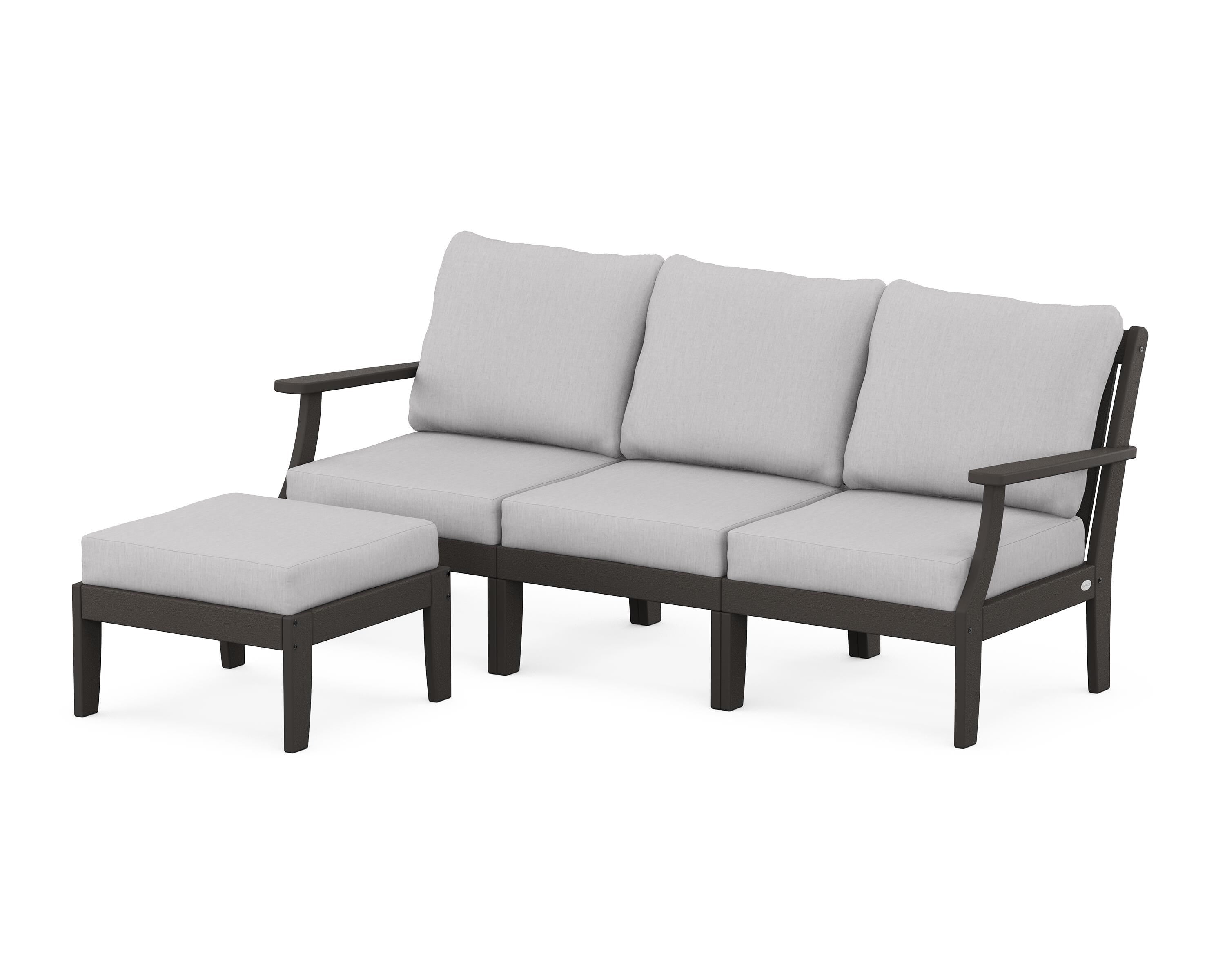 POLYWOOD® Braxton Modular 4-Piece Deep Seating Set with Ottoman in Vintage Coffee / Granite