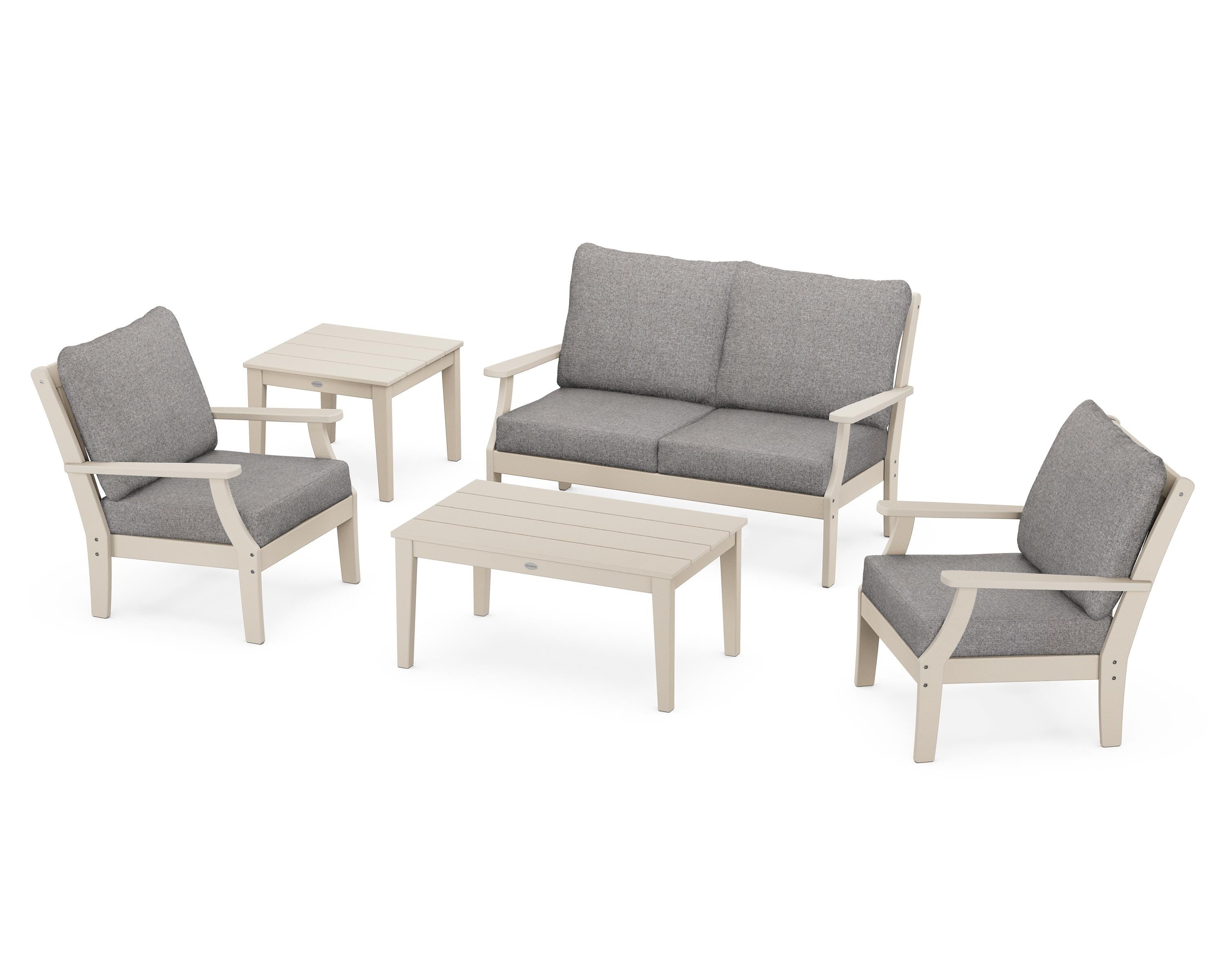POLYWOOD® Braxton 5-Piece Deep Seating Set in Sand / Grey Mist