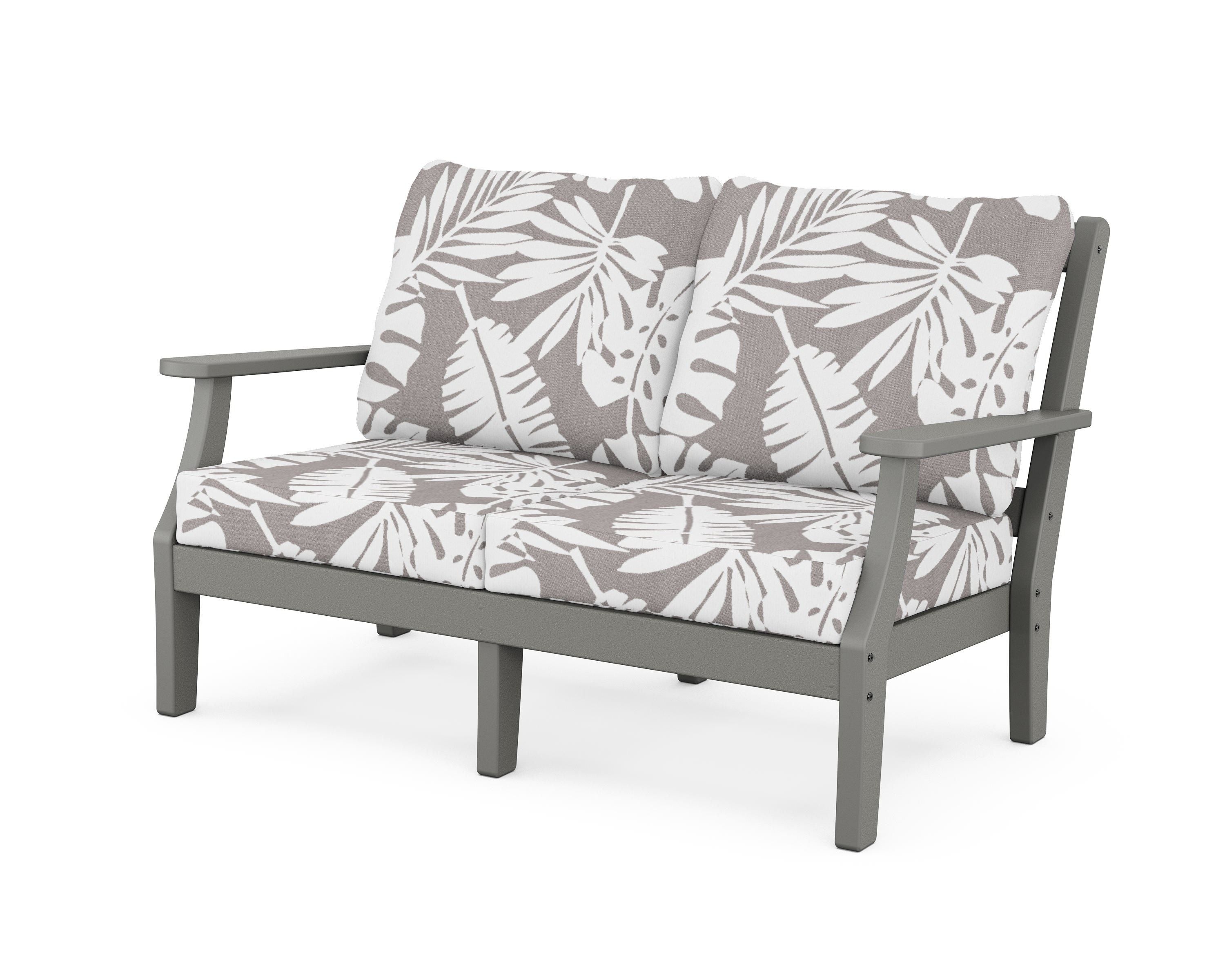 Martha Stewart by POLYWOOD® Chinoiserie Deep Seating Loveseat in Slate Grey / Leaf Grey Mist
