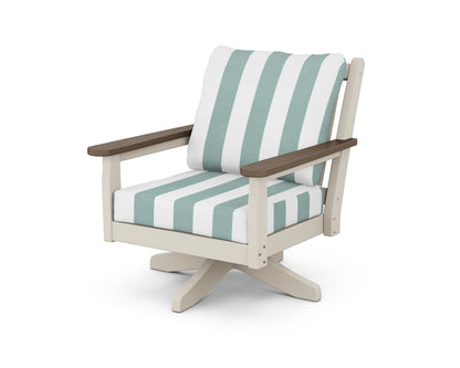 POLYWOOD® Chippendale Deep Seating Swivel Chair in Sand / Kona / Cabana Stripe Glacier Spa