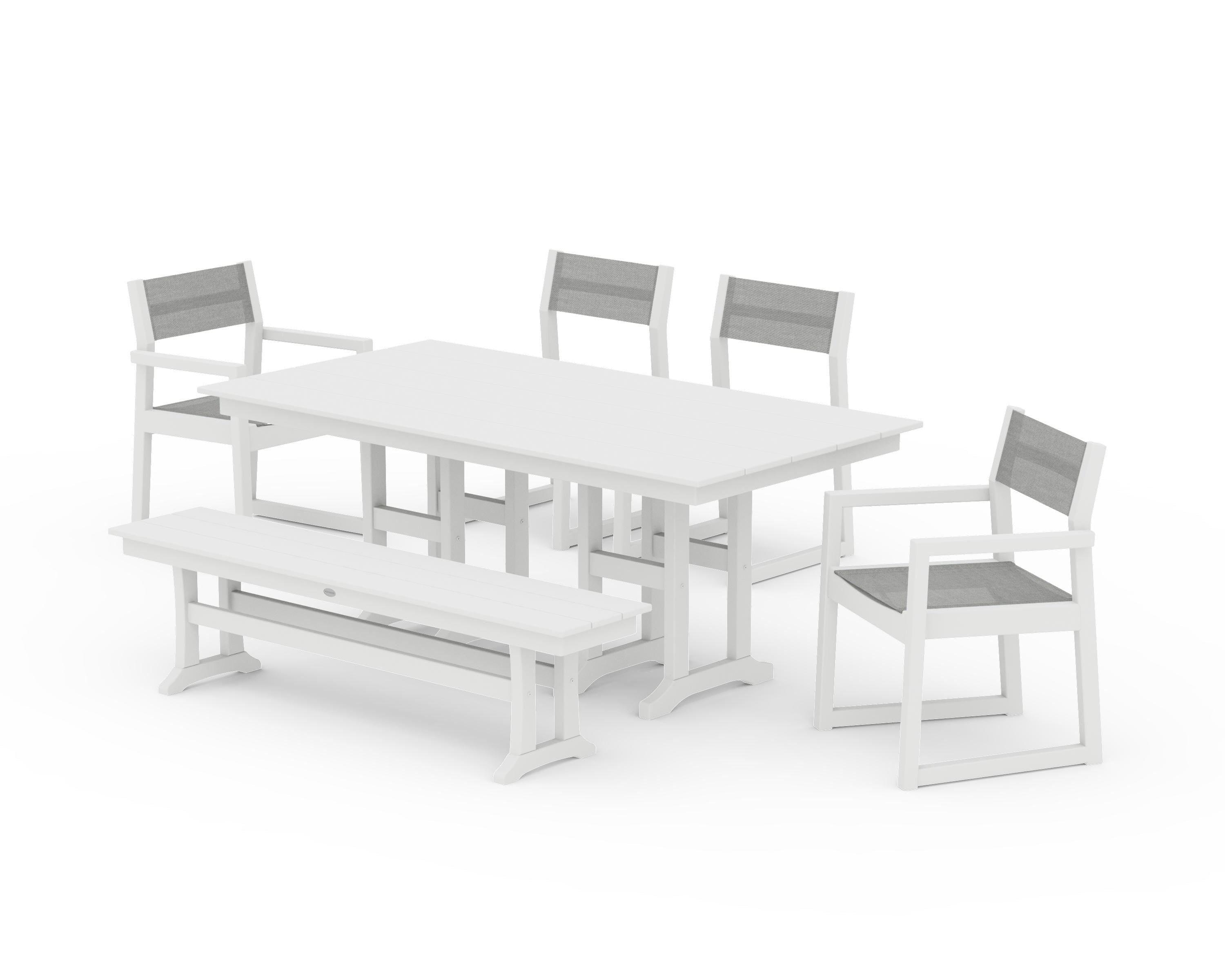 POLYWOOD® EDGE Sling 6-Piece Farmhouse Dining Set in White / Metallic Sling