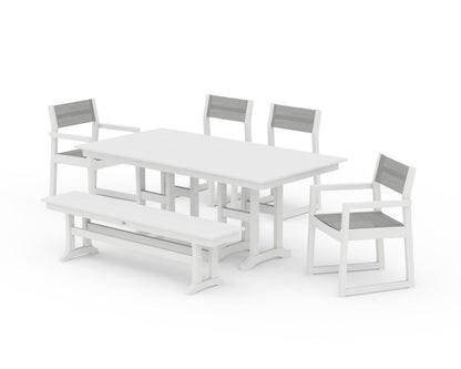 POLYWOOD® EDGE Sling 6-Piece Farmhouse Dining Set in White / Metallic Sling