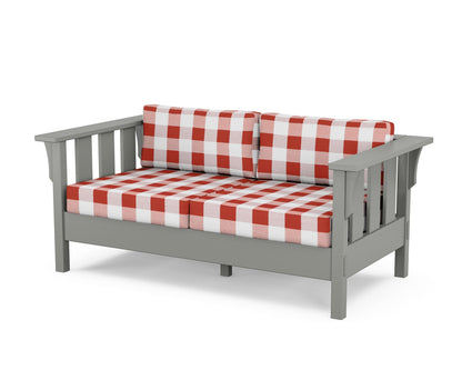 Martha Stewart by POLYWOOD® Acadia Deep Seating Loveseat in Slate Grey / Buffalo Plaid Crimson