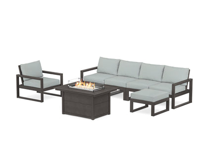 POLYWOOD® EDGE Sectional Lounge and Fire Pit Set in Vintage Coffee / Spa