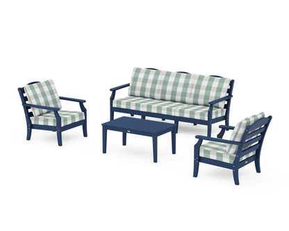 Draper James™ by  POLYWOOD® Savannah 4-Piece Deep Seating Set with Sofa in Navy / Buffalo Plaid Glacier Spa