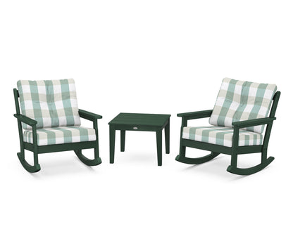POLYWOOD® Vineyard 3-Piece Deep Seating Rocker Set in Green / Buffalo Plaid Glacier Spa