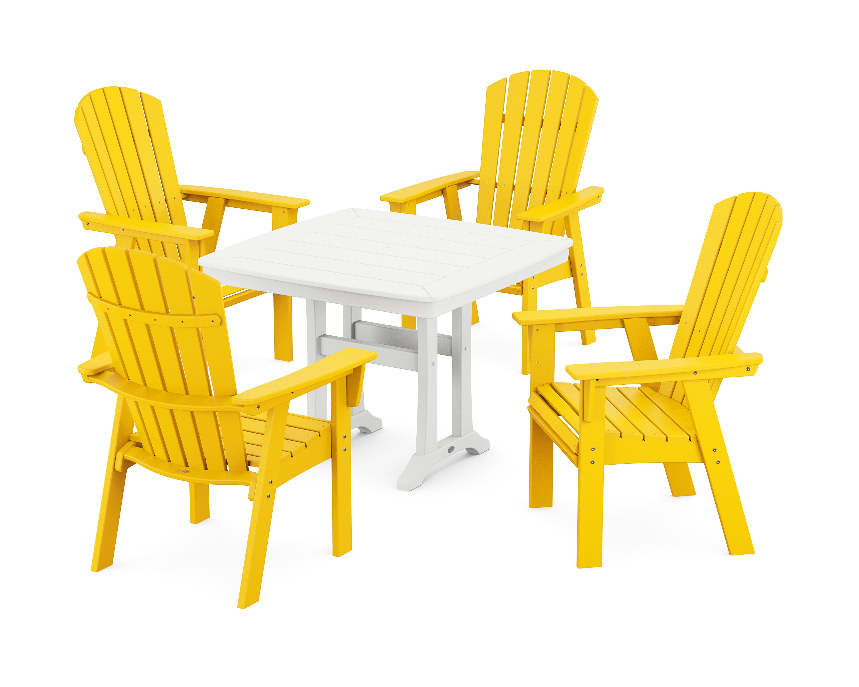 POLYWOOD® Nautical Adirondack 5-Piece Dining Set with Trestle Legs in Lemon / White