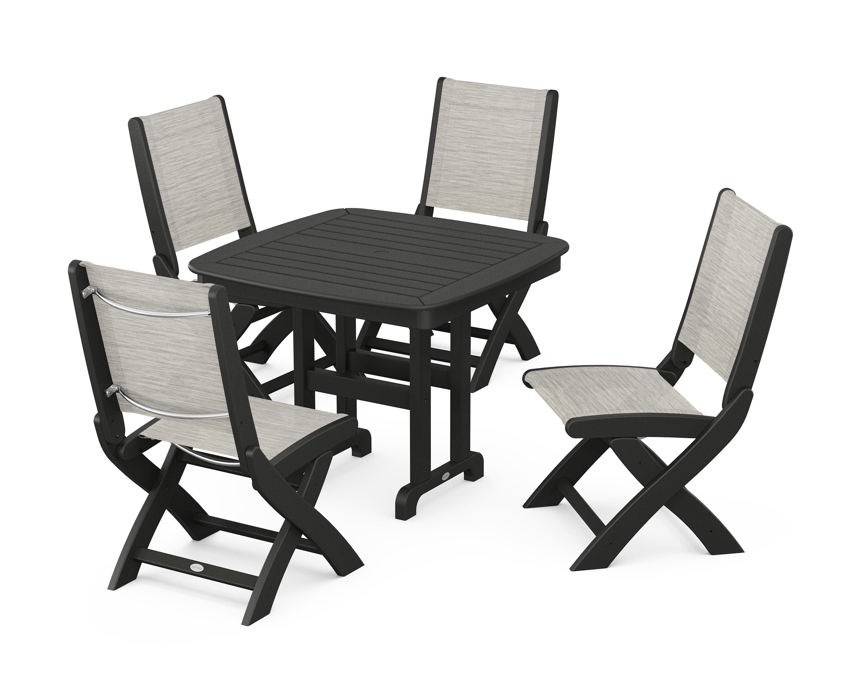 POLYWOOD® Coastal Folding Side Chair 5-Piece Dining Set in Black / Birch Sling