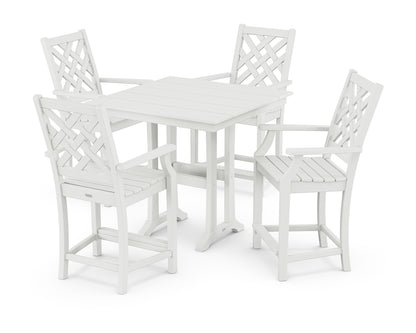 Country Living Wovendale 5-Piece Farmhouse Counter Set with Trestle Legs in White