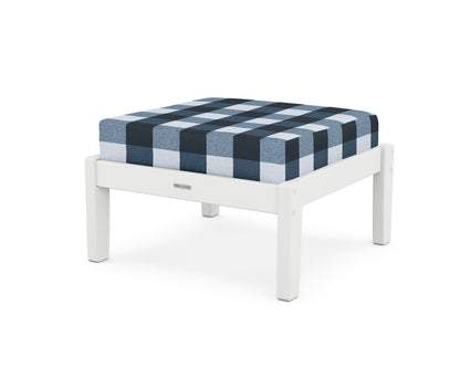 Martha Stewart by POLYWOOD® Chinoiserie Deep Seating Ottoman in White / Buffalo Plaid Marine Indigo