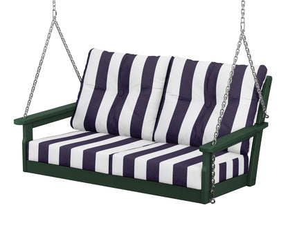 POLYWOOD® Vineyard Deep Seating Swing in Green / Cabana Stripe Navy