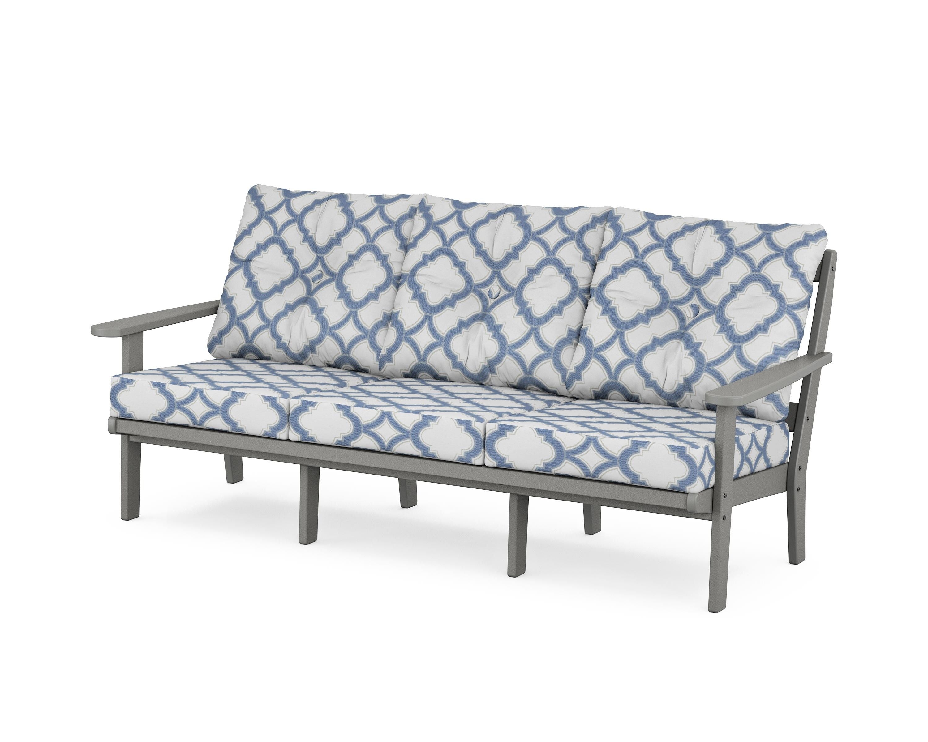 POLYWOOD® Mission Deep Seating Sofa in Slate Grey / Trellis Sky Blue