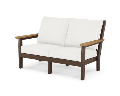 POLYWOOD® Chippendale Deep Seating Loveseat in Mahogany / Natural / Natural Linen