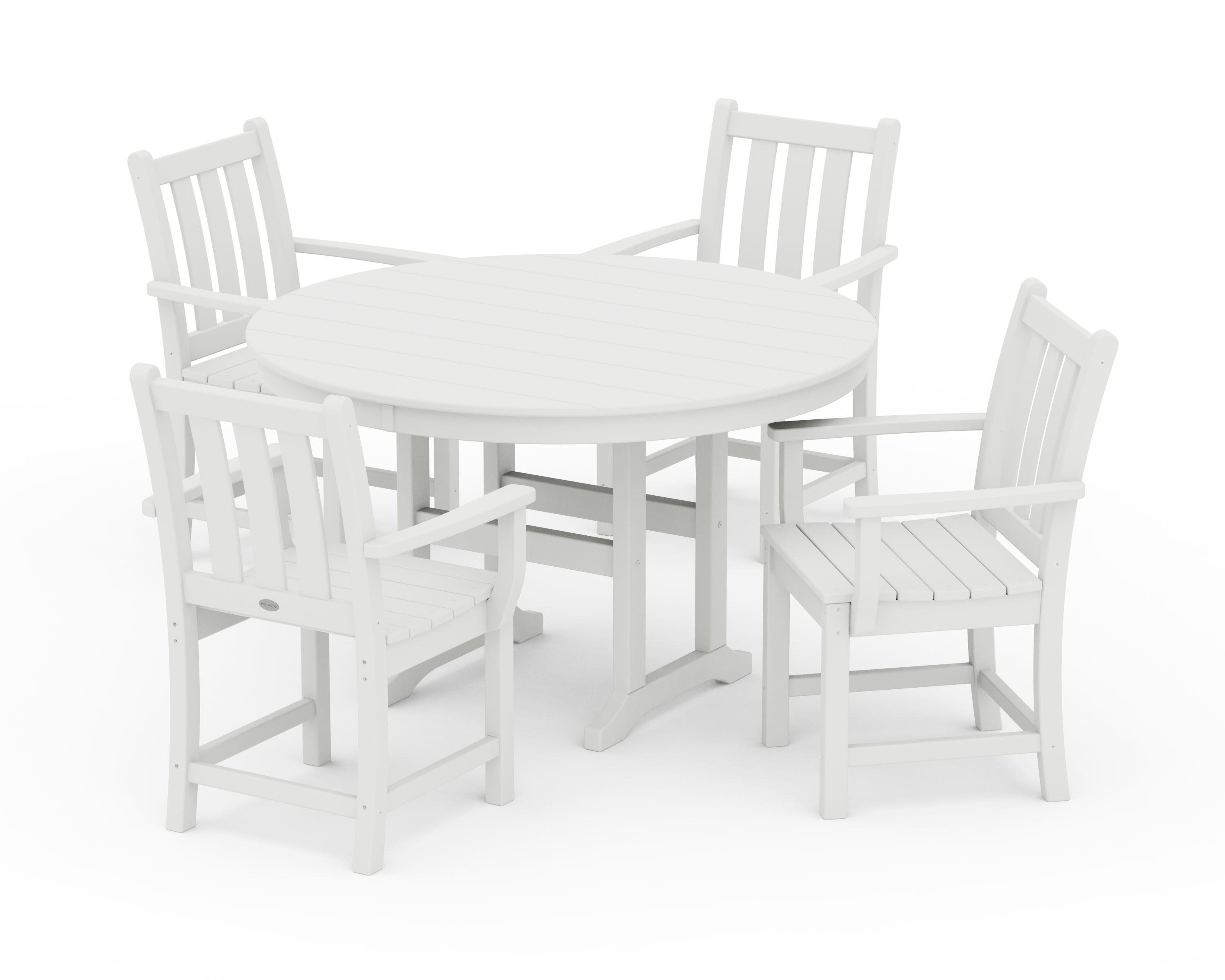 POLYWOOD® Traditional Garden 5-Piece Round Farmhouse Dining Set in White