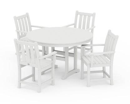 POLYWOOD® Traditional Garden 5-Piece Round Farmhouse Dining Set in White