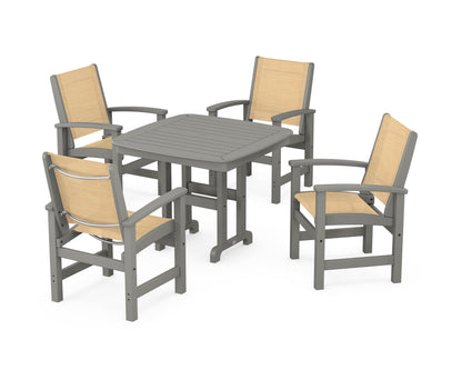 POLYWOOD® Coastal 5-Piece Dining Set in Slate Grey / Dupioni Apricot Sling