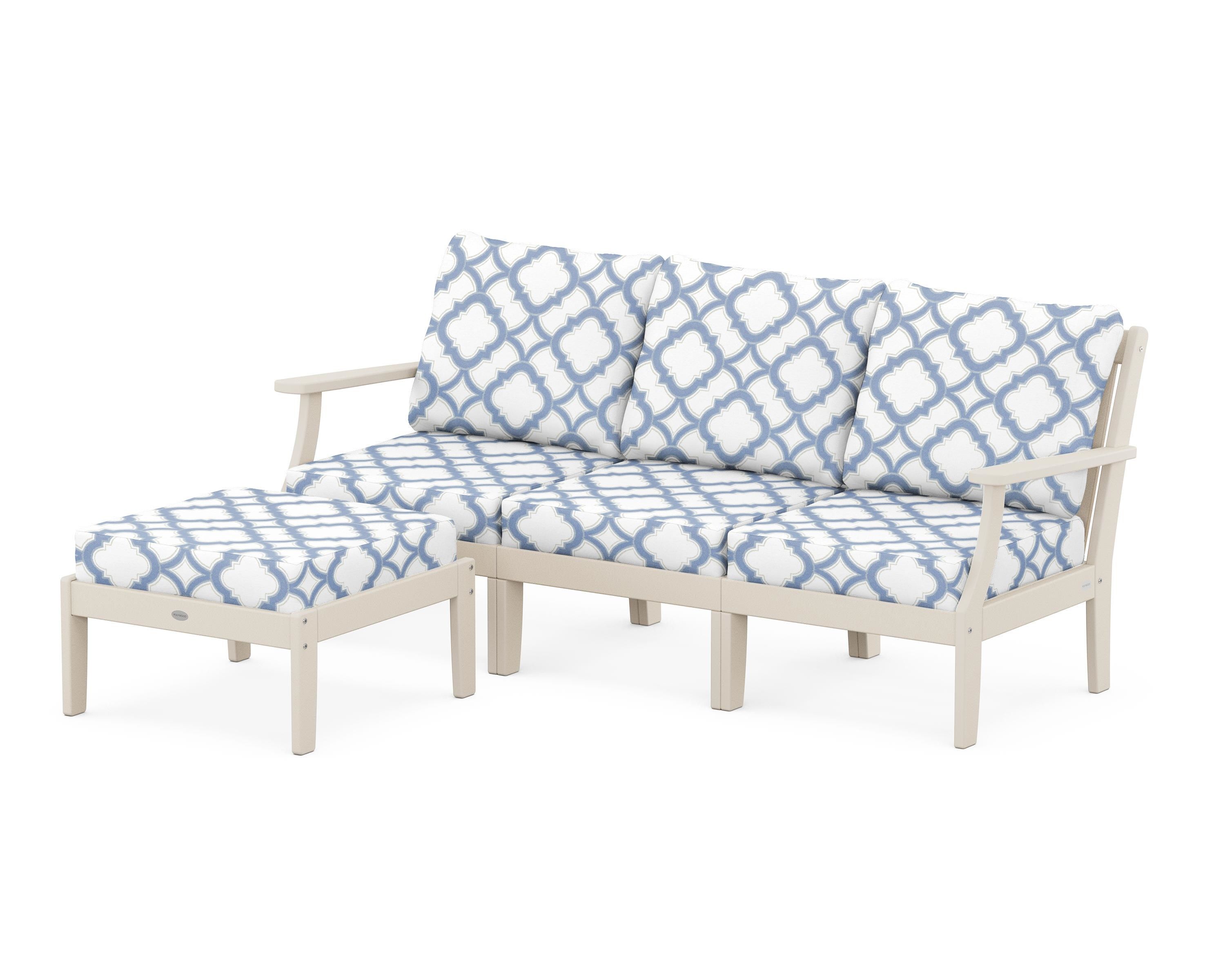 POLYWOOD® Braxton Modular 4-Piece Deep Seating Set with Ottoman in Sand / Trellis Sky Blue