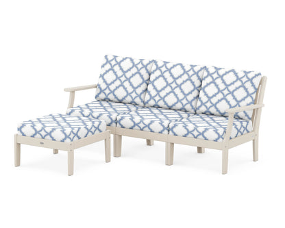 POLYWOOD® Braxton Modular 4-Piece Deep Seating Set with Ottoman in Sand / Trellis Sky Blue