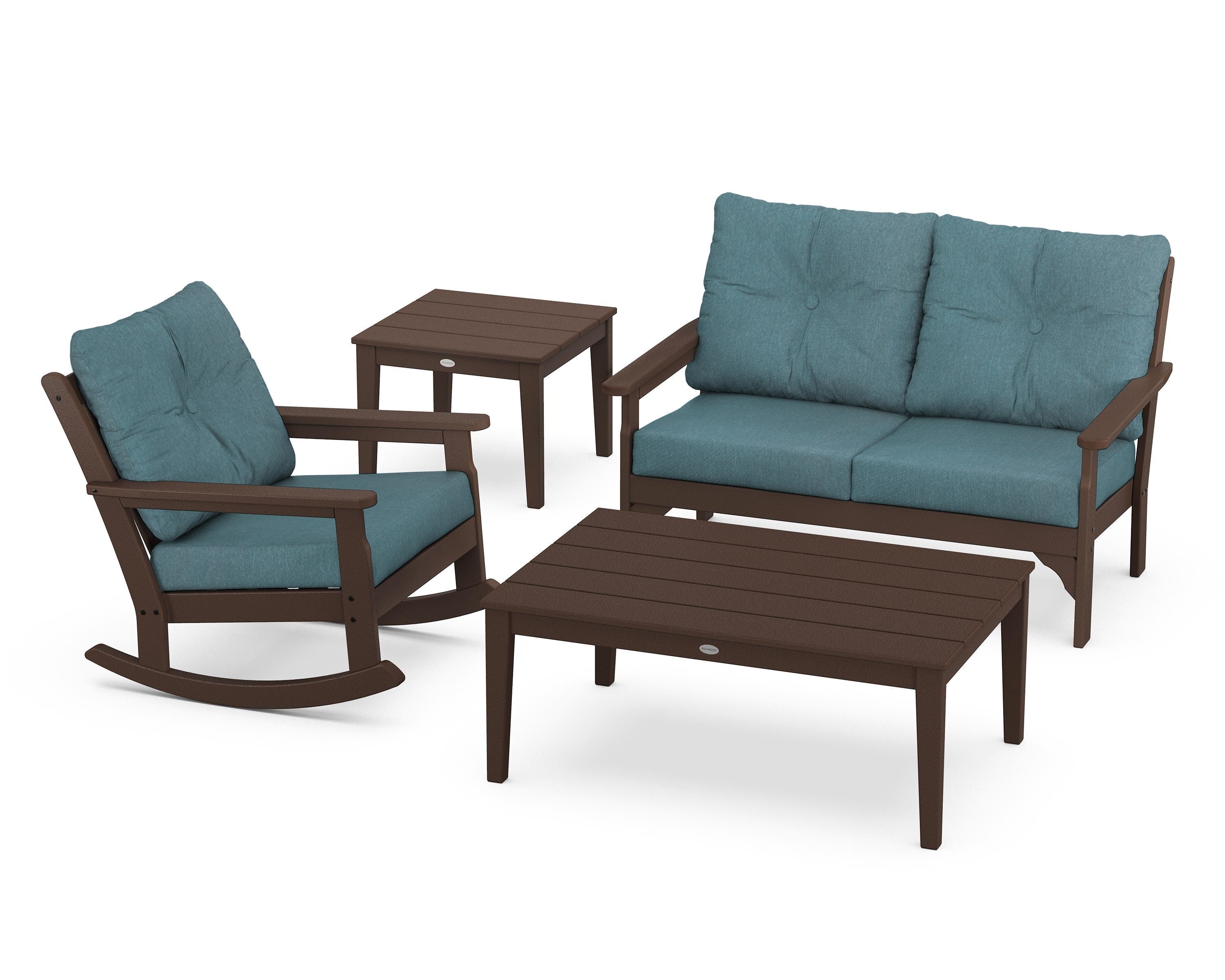 POLYWOOD® Vineyard 4-Piece Deep Seating Rocker Set in Mahogany / Ocean Teal