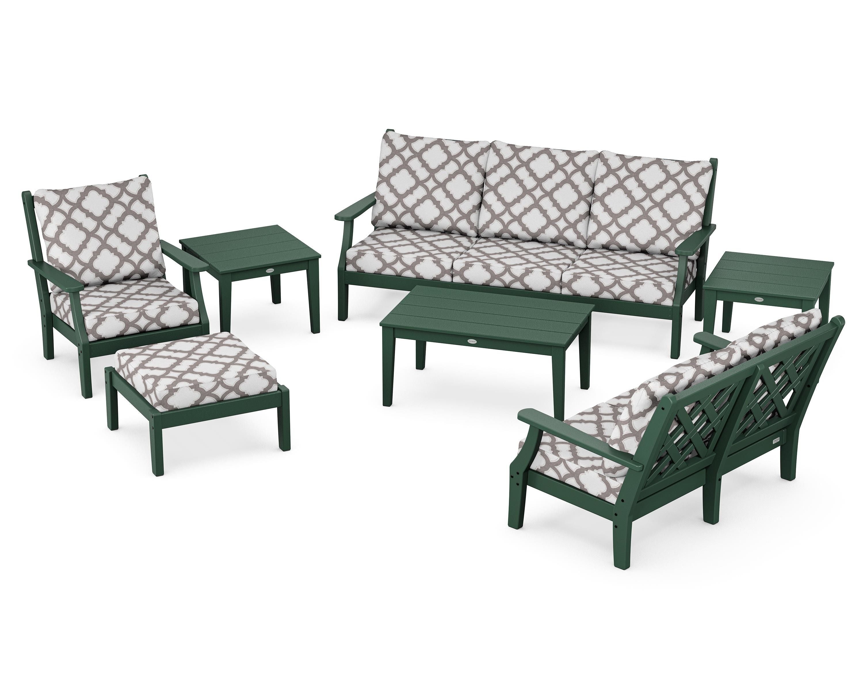 Country Living Wovendale 7-Piece Deep Seating Set in Green / Trellis Grey Mist