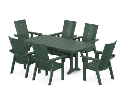 POLYWOOD® Modern Curveback Adirondack 7-Piece Dining Set with Trestle Legs in Green