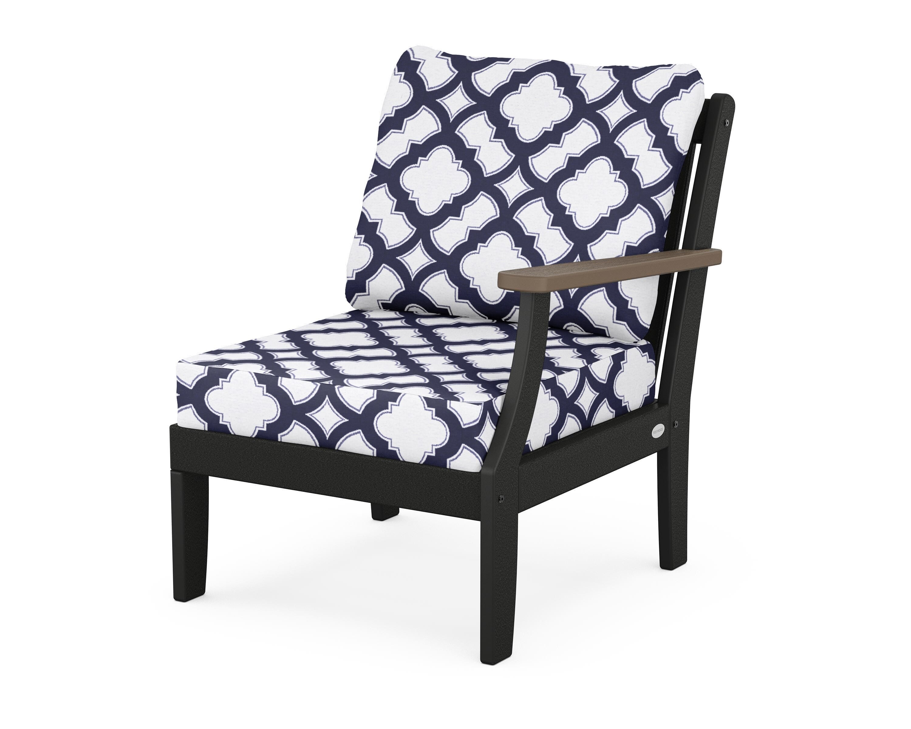 POLYWOOD® Braxton Modular Right Arm Chair in Black / Kona / Trellis Navy