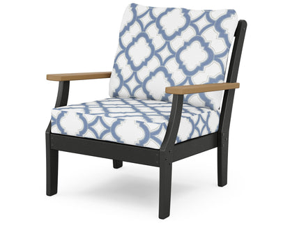 POLYWOOD® Braxton Deep Seating Chair in Black / Natural / Trellis Sky Blue
