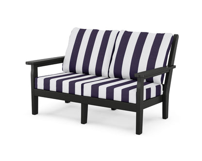 POLYWOOD® Chippendale Deep Seating Loveseat in Black / Cabana Stripe Navy