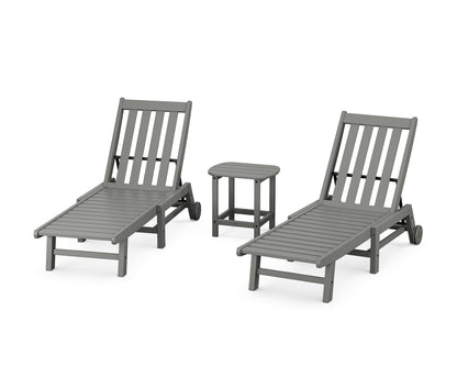 POLYWOOD® Vineyard 3-Piece Chaise with Wheels Set in Slate Grey