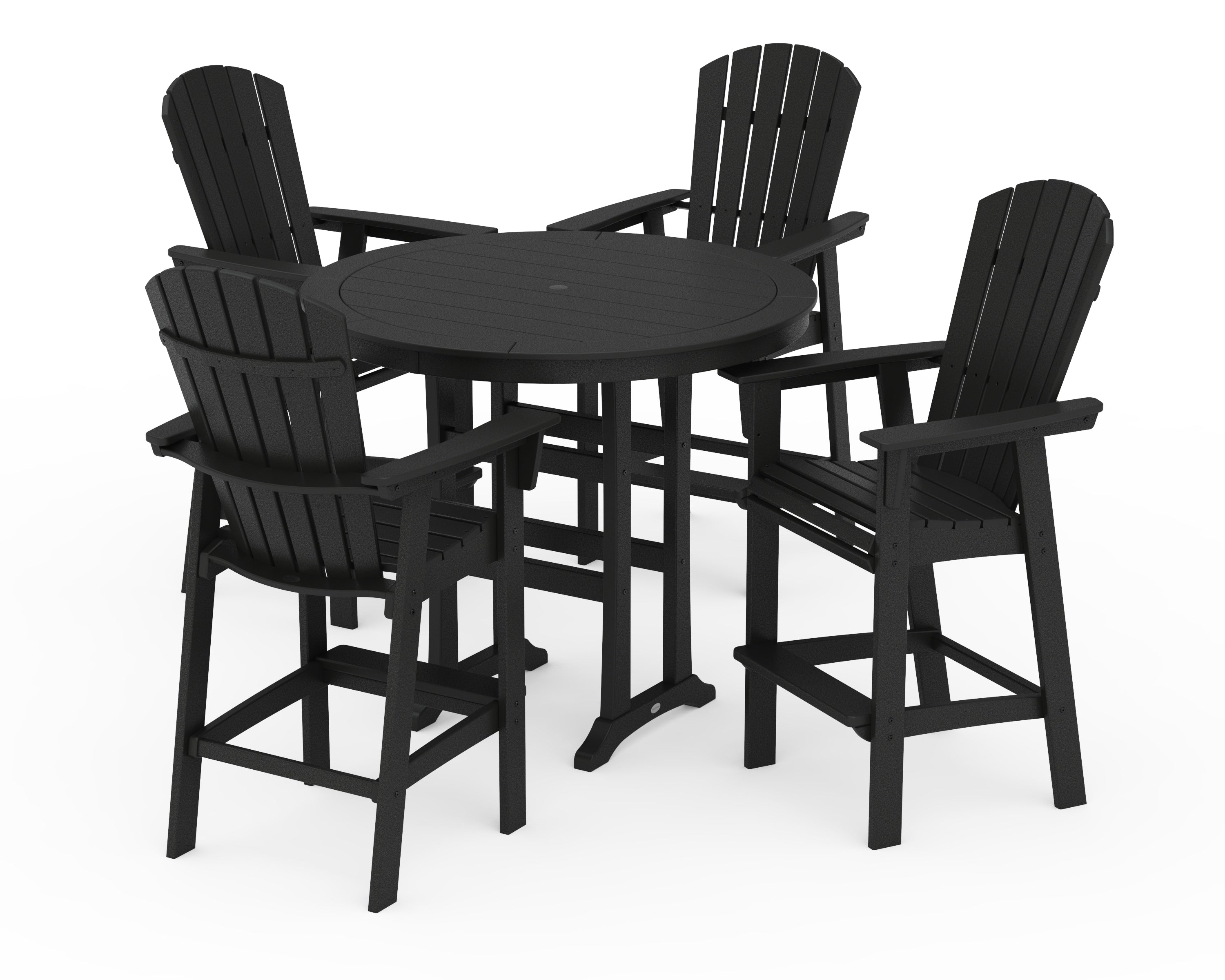 POLYWOOD® Nautical Curveback Adirondack 5-Piece Round Trestle Bar Set in Black