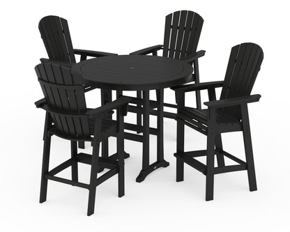 POLYWOOD® Nautical Curveback Adirondack 5-Piece Round Trestle Bar Set in Black