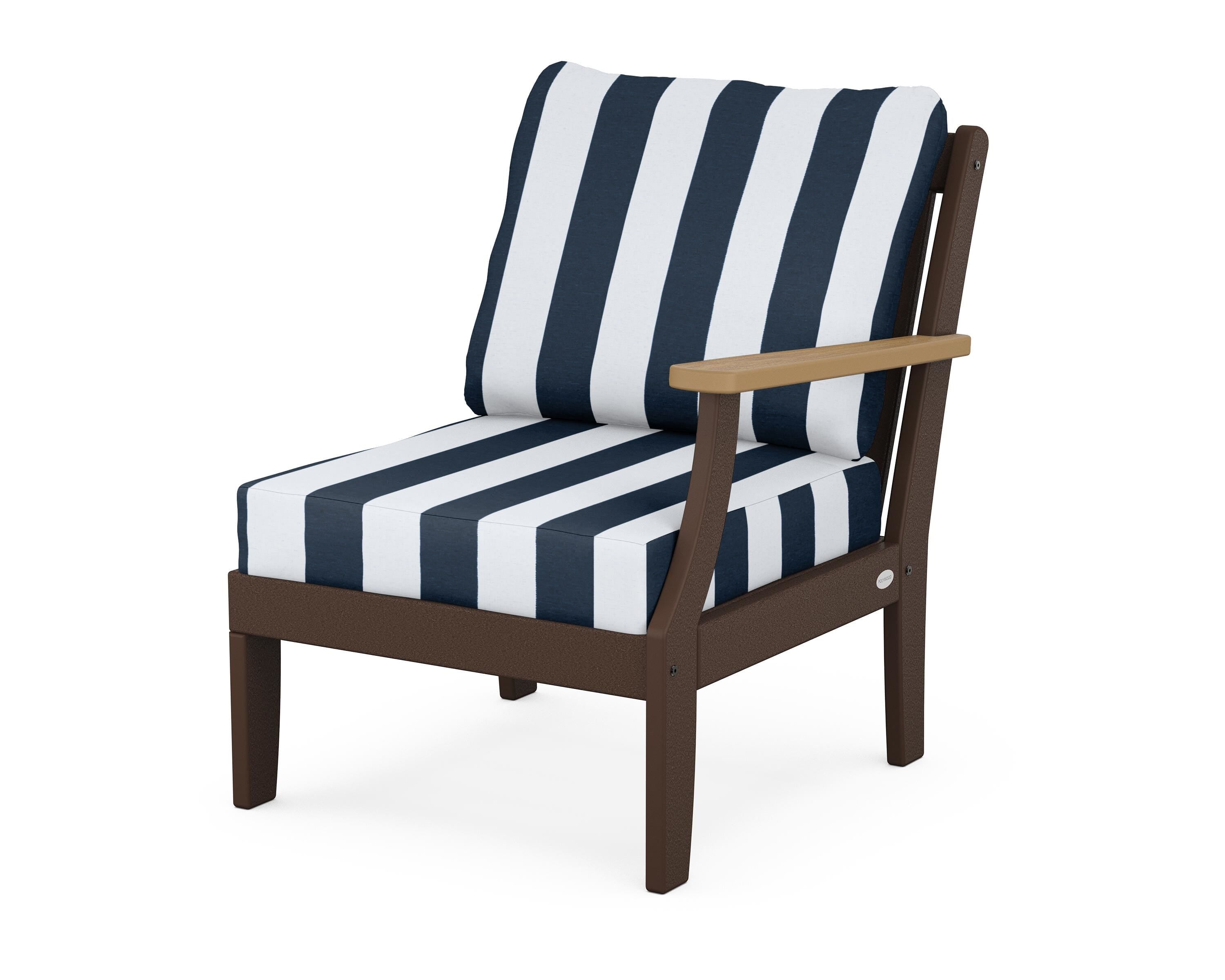 POLYWOOD® Braxton Modular Right Arm Chair in Mahogany / Natural / Cabana Stripe Marine Indigo