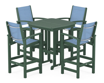 POLYWOOD® Coastal 5-Piece Bar Set in Green / Poolside Sling